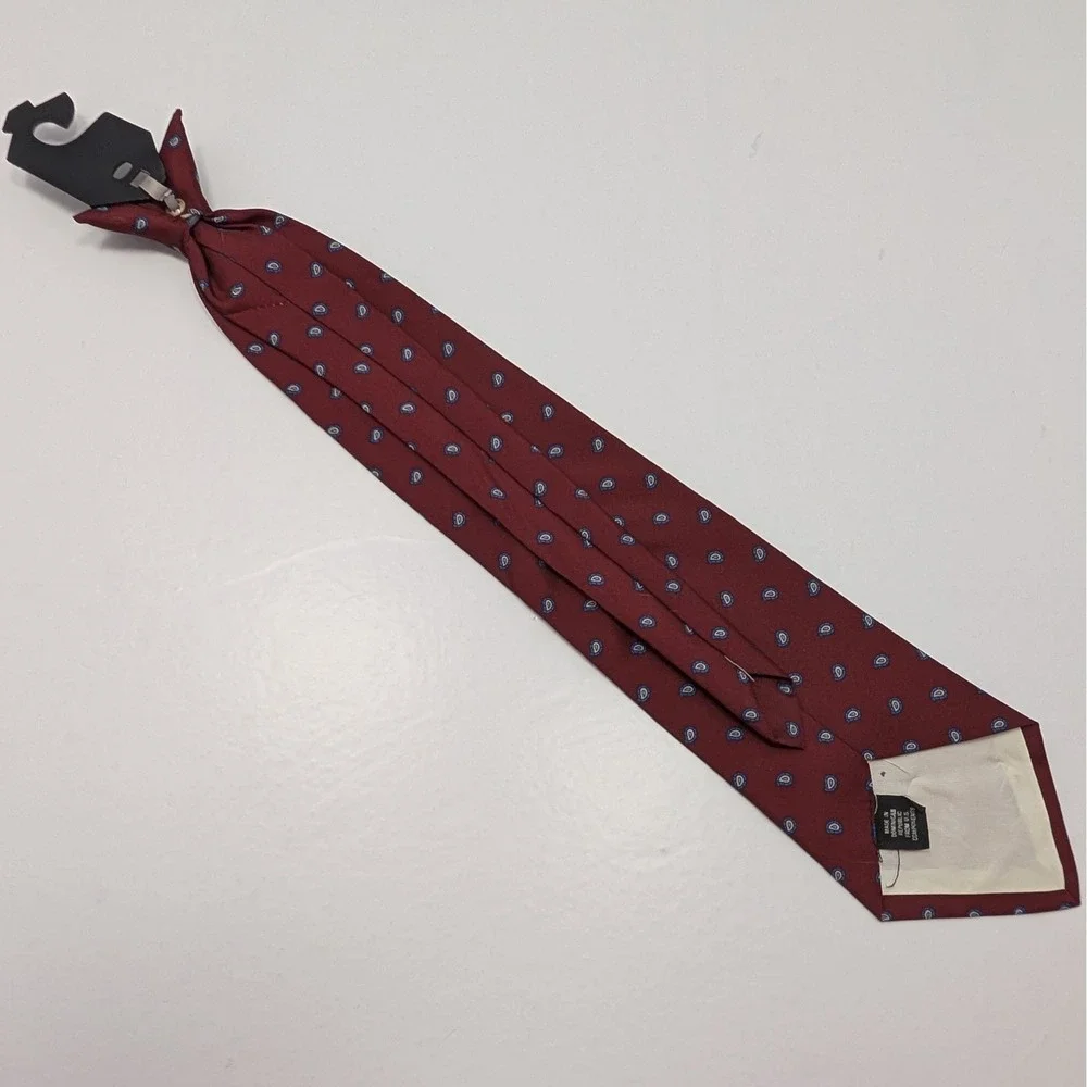 Kids Clip On Boys Tie Mini Paisley Foulard Pre Tied Burgundy Red Blue Beige Tan